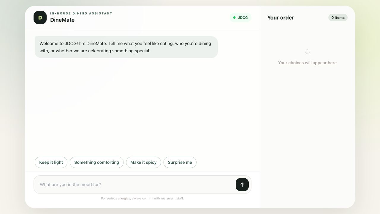 Real DineMate application screen