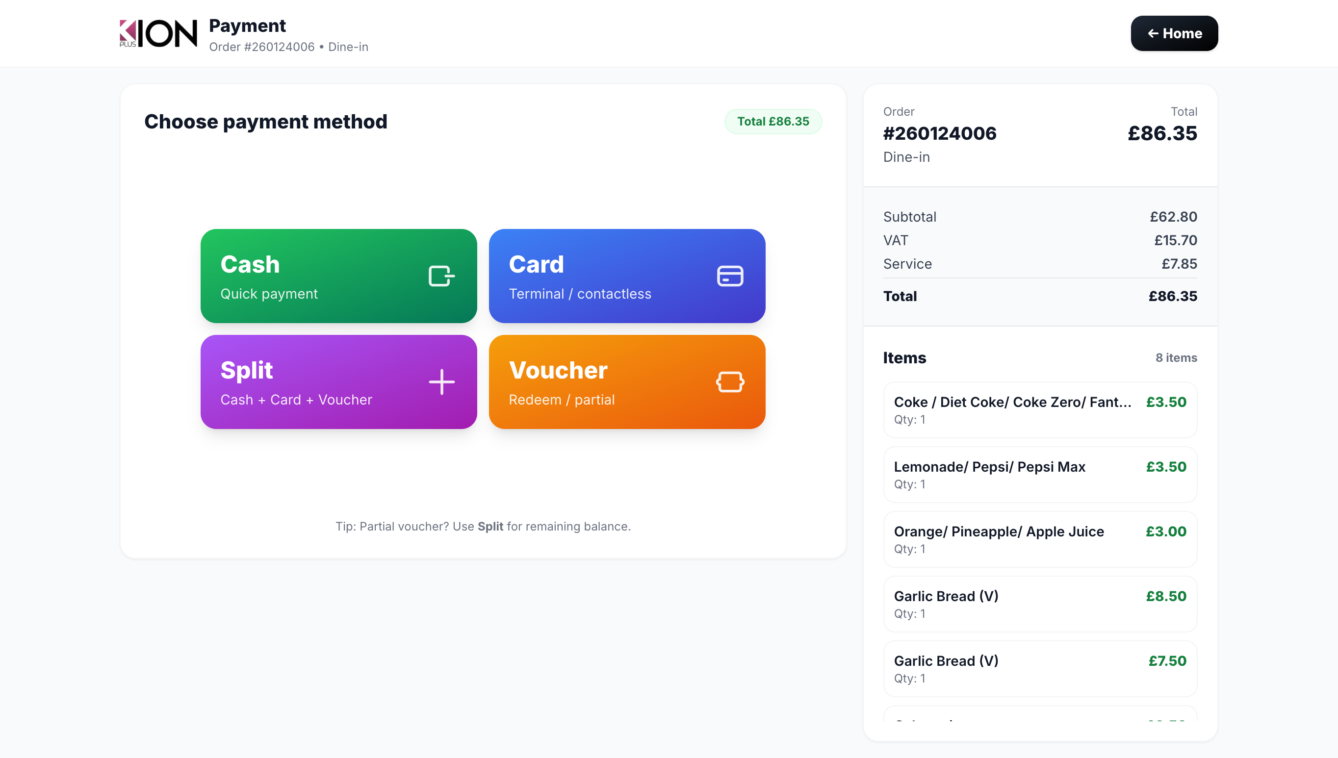 Online orders & API screenshot